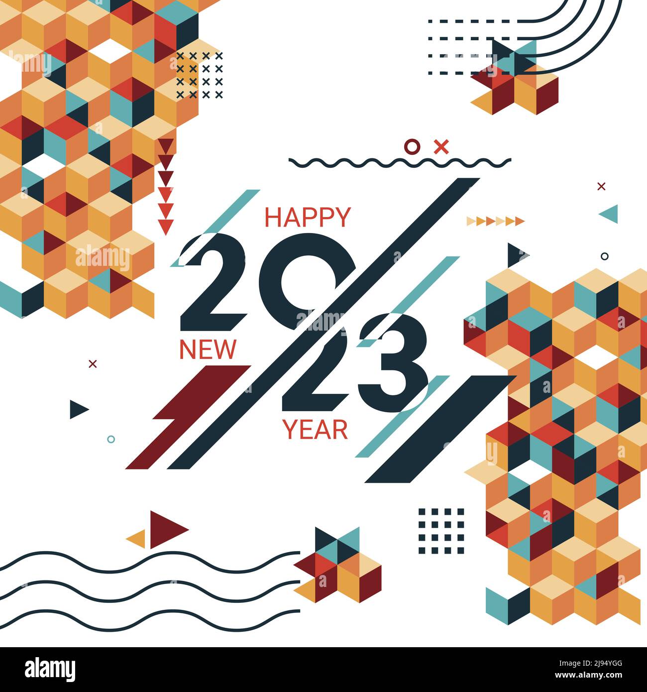 Bonne couverture du nouvel an 2023 avec fond géométrique abstrait moderne. Bonne année carte de vœux bannière design pour 2023 calligraphie inclut coloré Illustration de Vecteur
