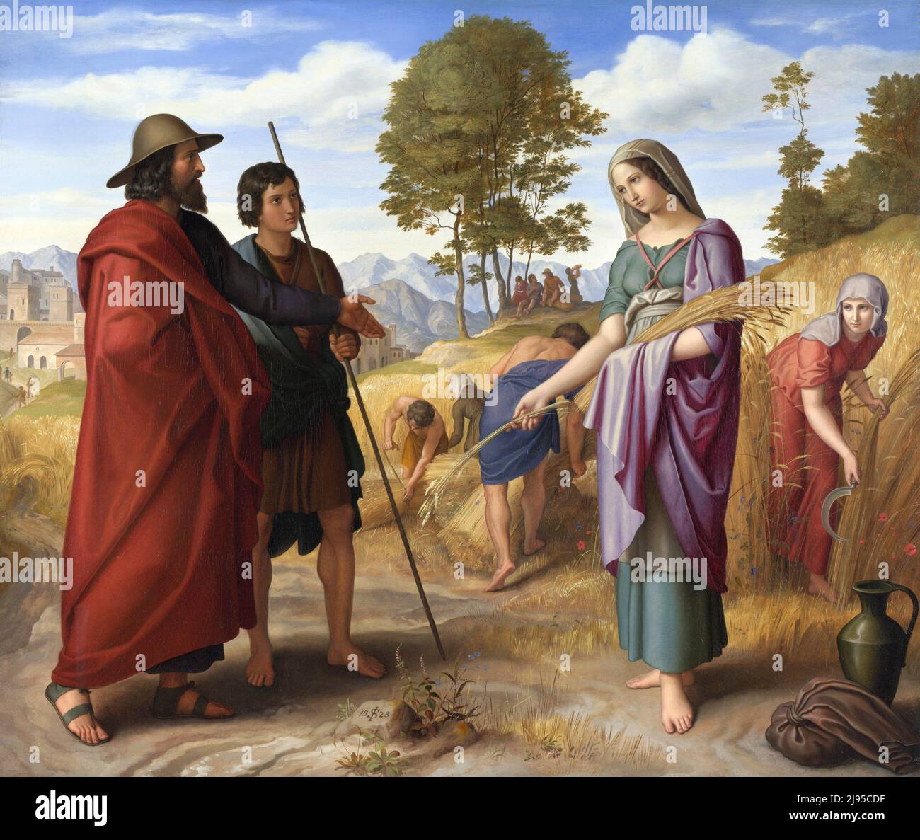 Ruth in Boaz's Field par l'artiste allemand Julius Schnorr von Carolsfeld (1794-1872), huile sur toile, 1828 Banque D'Images