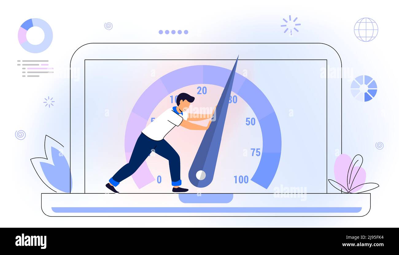 Optimisation du chargement du site Web vitesse de la page et SEO Flat vecteur concept illustration vitesse du site Web temps de chargement optimisation de la page Test de vitesse cadran de mesure Illustration de Vecteur