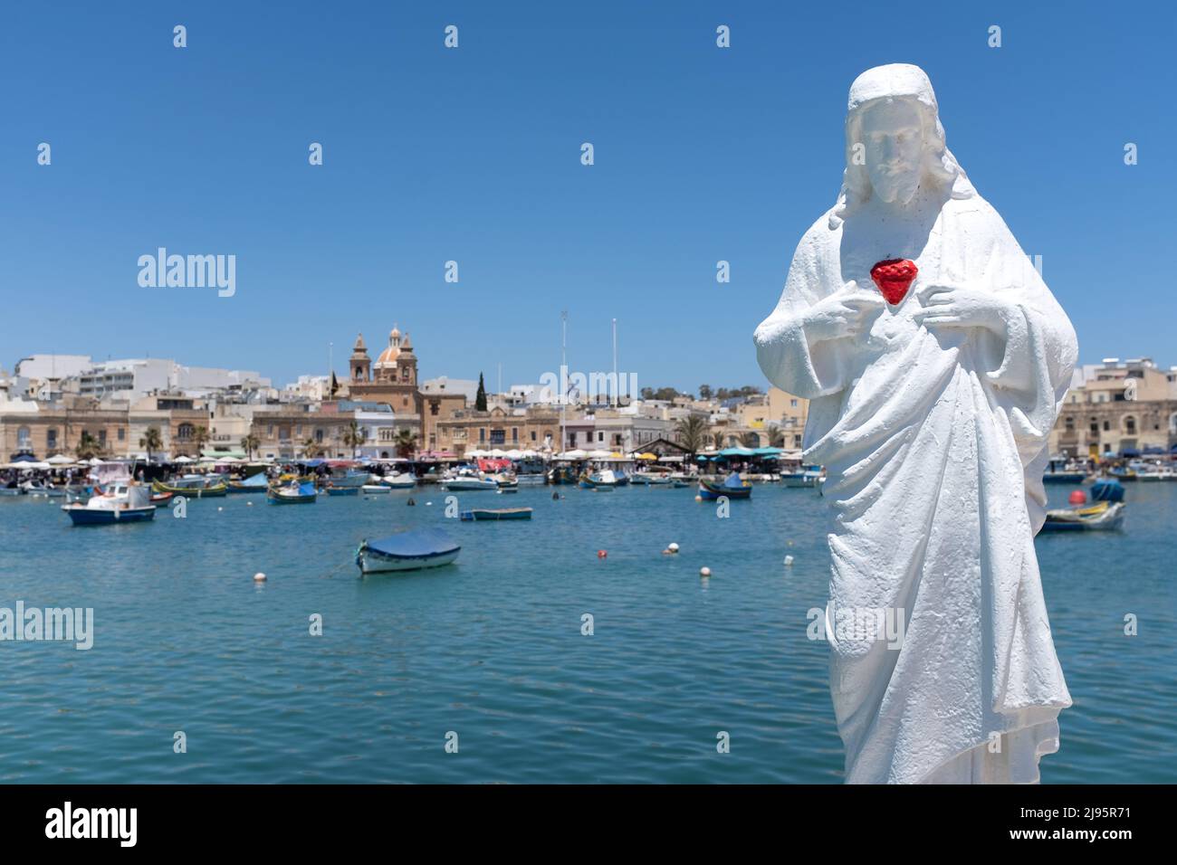 Statue du Sacré coeur de Jésus, Marsaxlokk, Malte Banque D'Images
