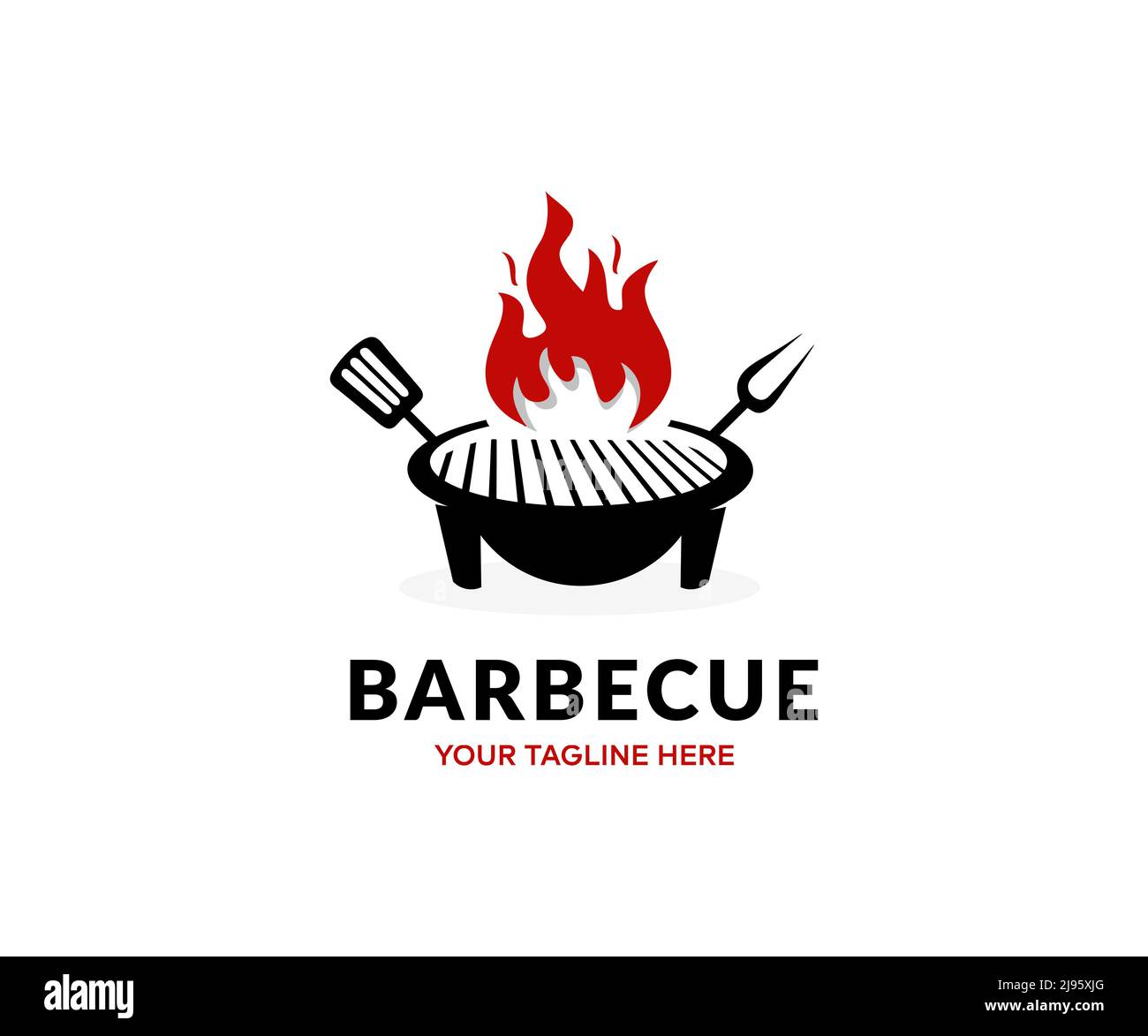 Barbecue barbecue grill, gril, cuisson, viande. Barbecue flamboyant avec logo repas de cuisine. Feu de barbecue avec motif vectoriel de grille ronde et il Illustration de Vecteur