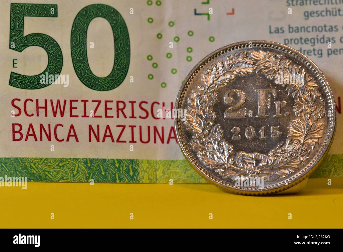 monnaie suisse francs pièces et billets Banque D'Images