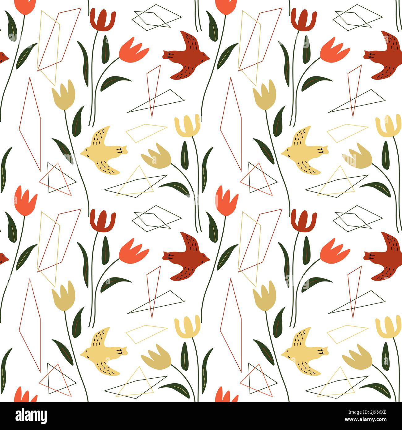 Motif fleurs et oiseaux sans couture Illustration de Vecteur