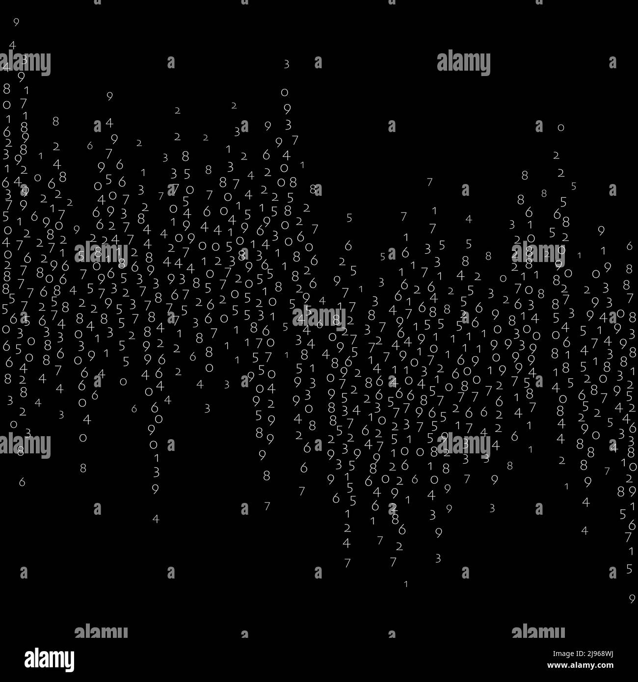 Chiffres à la baisse, concept Big Data. Chiffres binaires blancs volants. Bannière futuriste éblouissante sur fond noir. Illustration vectorielle numérique avec fallin Illustration de Vecteur