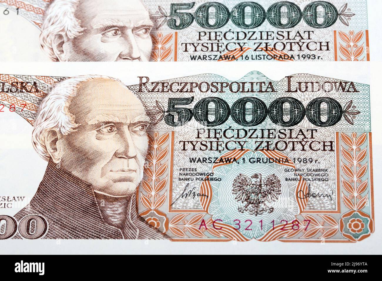 Old Polish Money - 50000 Zloty un contexte d'affaires Banque D'Images