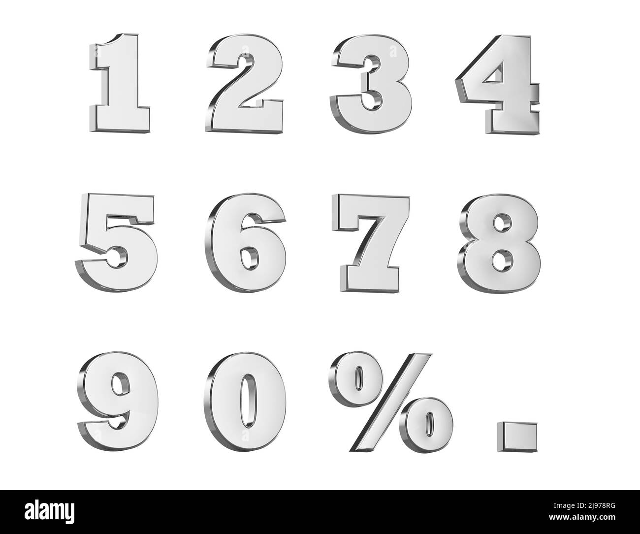 Lettres numériques avec symbole de pourcentage et symbole de point en argent - illustration 3D Banque D'Images