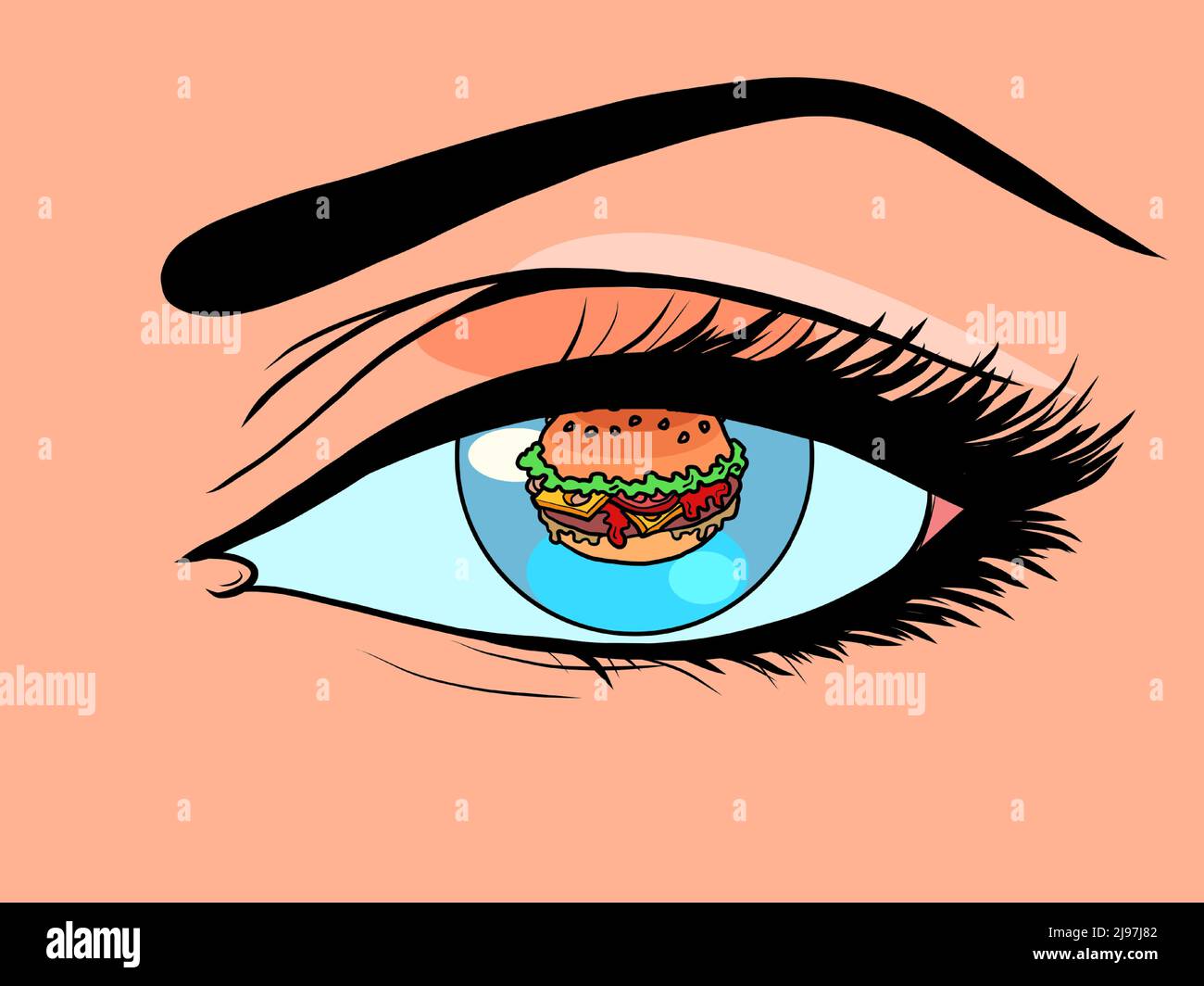 burger fast food restaurant de rue au lieu d'un élève dans un oeil de womans Illustration de Vecteur