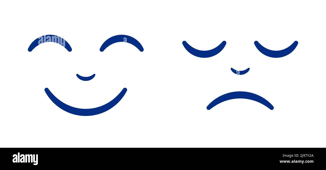 Icônes vecteur d'expression du visage heureux et triste, isolées sur fond blanc. Illustration de Vecteur