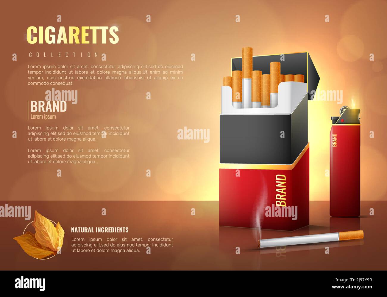 Produits du tabac affiche réaliste avec des symboles de marque de cigarettes illustration vectorielle Illustration de Vecteur