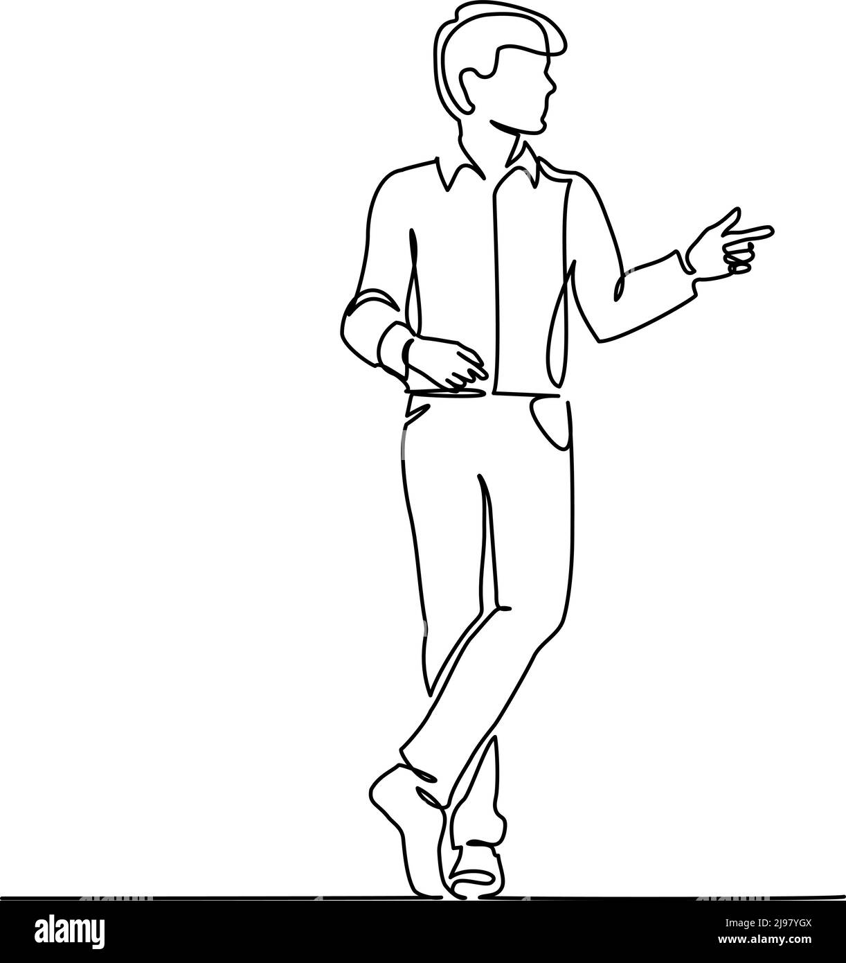 Homme debout, gestuelle émotive. Mise en plan continue d'une ligne. Illustration vectorielle. Illustration de Vecteur