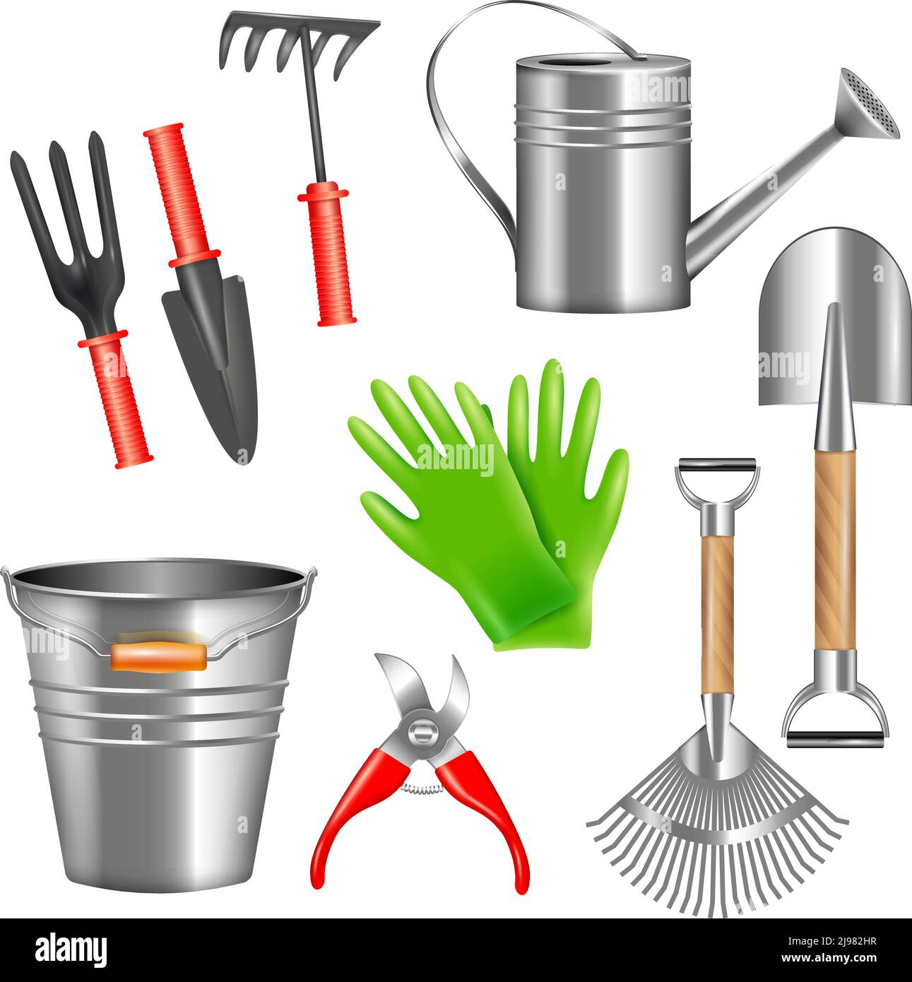 Ensemble d'outils de jardin réalistes Illustration de Vecteur