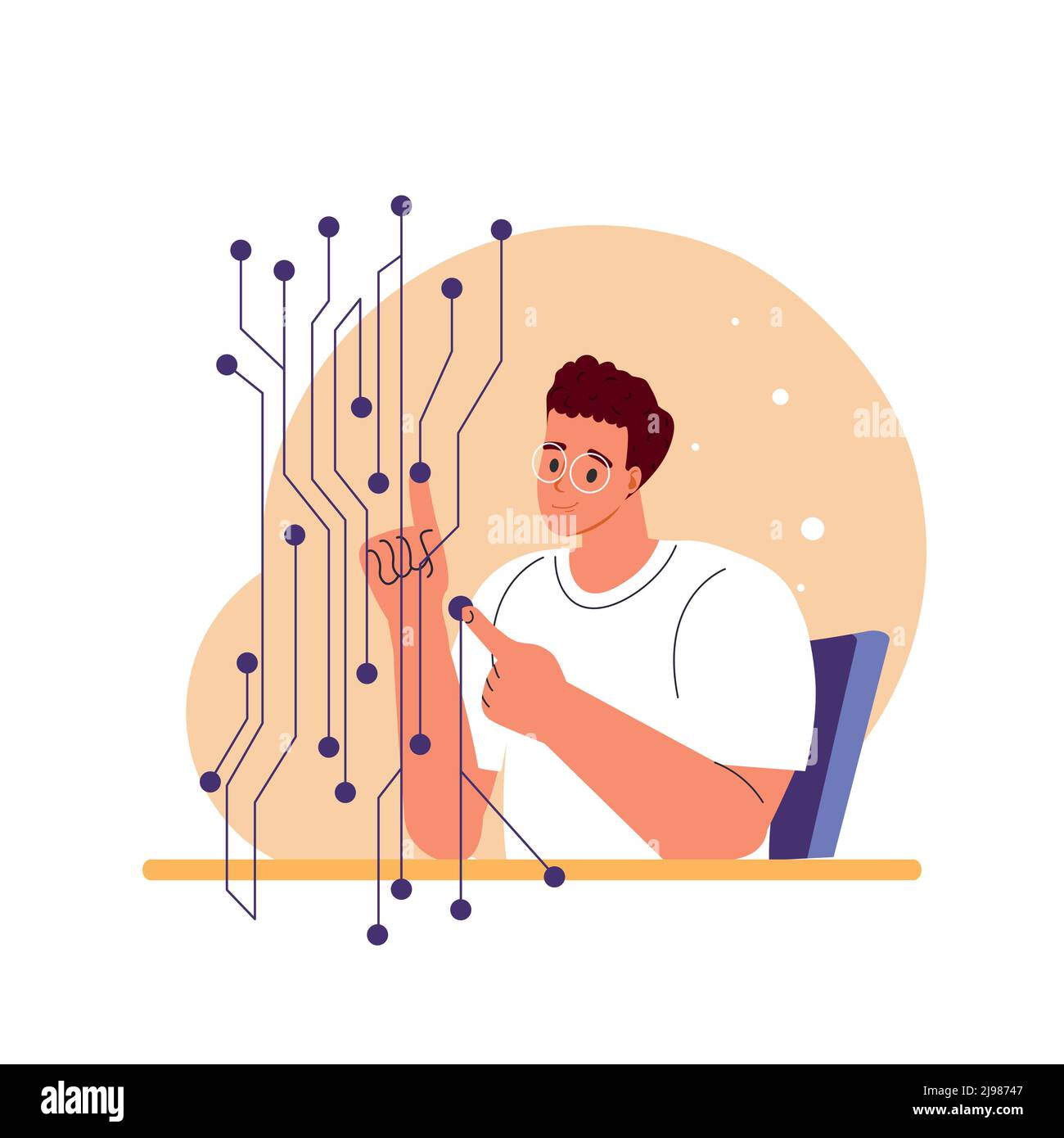 Homme fixant l'équipement technique. Différents types de mentalité mentale. Personnes avec la pensée technique, logique. Comportement mental, perception mentale, concept psychologique. Illustration isolée à vecteur plat. Illustration de Vecteur