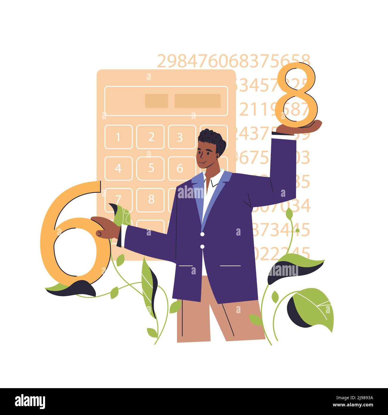 Homme avec la pensée mathématique ou comptable travaillant avec des nombres. Différents types d'état d'esprit mental, mathématicien, technique. Comportement mental, concept psychologique. Illustration vectorielle plate. Illustration de Vecteur