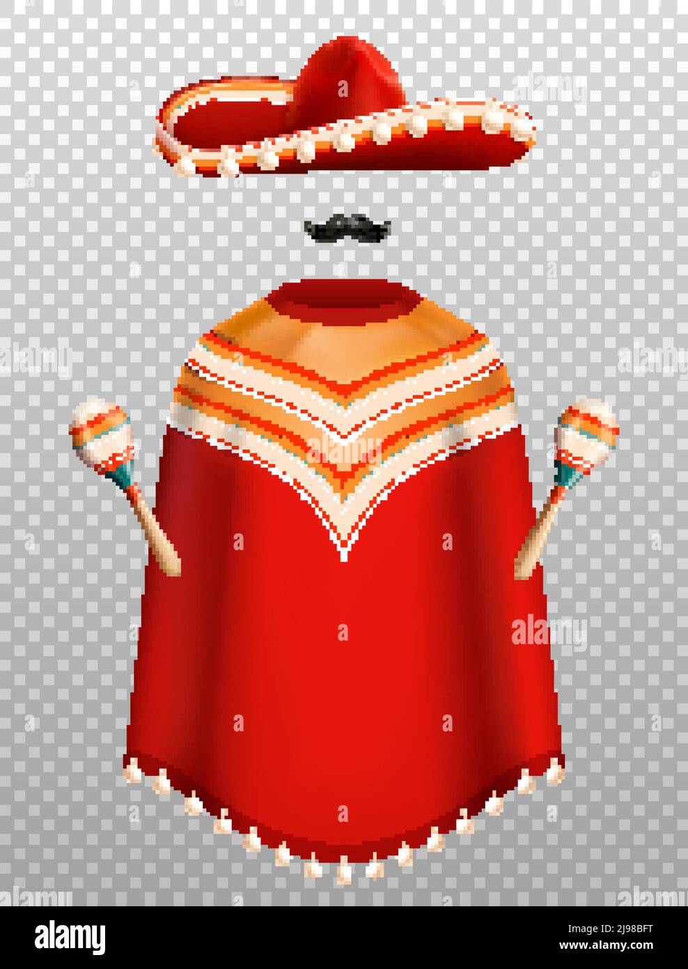 Ensemble de vêtements traditionnels mexicains réalistes avec sombrero poncho et maracas isolé sur une illustration vectorielle d'arrière-plan transparente Illustration de Vecteur