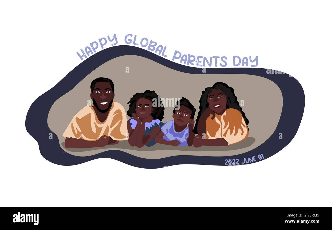Illustration vectorielle Happy Global Day of parents. Design, bannière ou carte de la journée des parents du monde conceptuel. Joyeux motif vectoriel plat de la famille afro-américaine Illustration de Vecteur