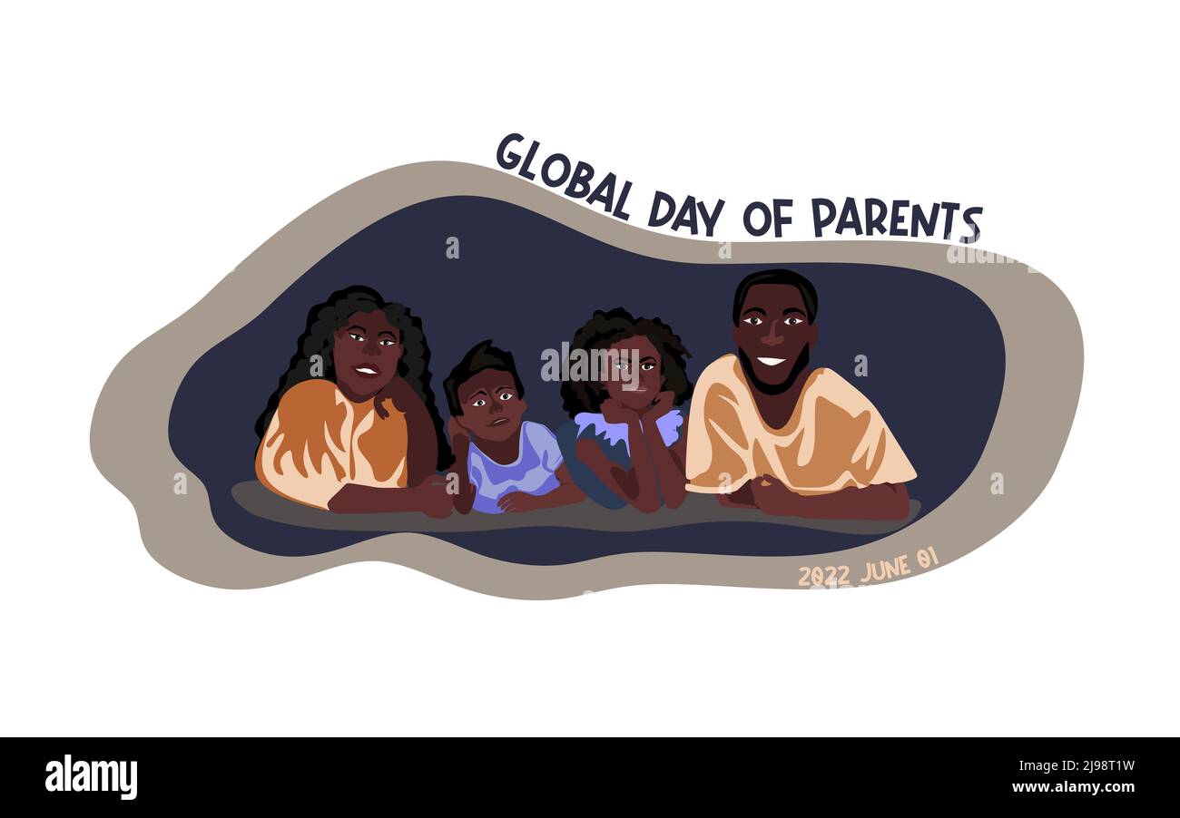 Illustration vectorielle Happy Global Day of parents. Design, bannière ou carte de la journée des parents du monde conceptuel. Joyeux motif vectoriel plat de la famille afro-américaine Illustration de Vecteur