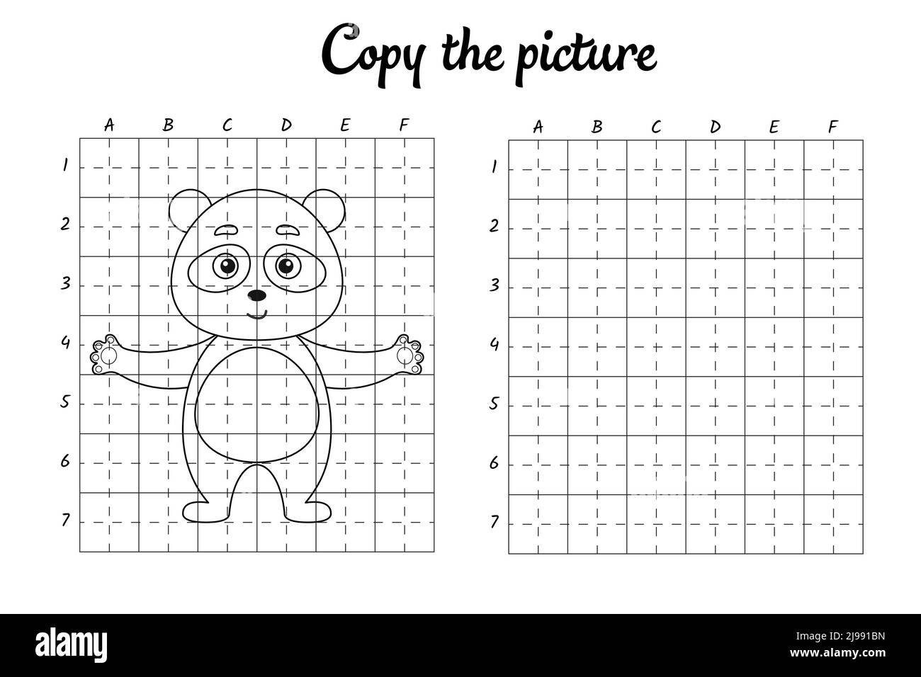 Copiez la photo.Dessiner par grille.Pages de livre de coloriage pour les enfants.Pratique de l'écriture manuscrite, formation aux techniques de dessin.Formation élaboration d'une feuille de travail imprimable. Illustration de Vecteur