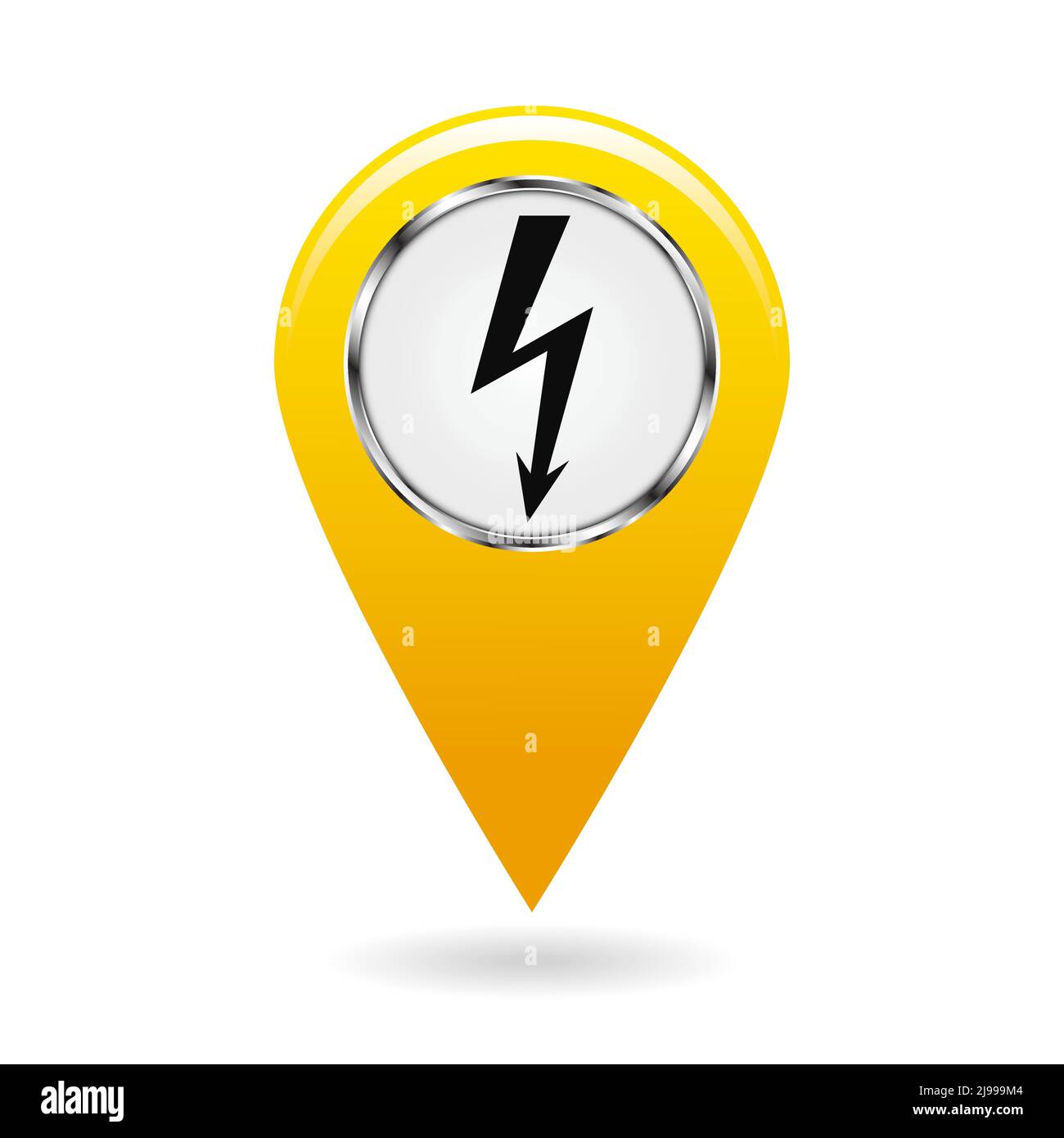 Pointeur de la carte. Pointeur des centrales électriques et divers objets liés à l'électricité sur la carte de la zone. Symbole de sécurité. Objet jaune sur fond blanc. VEC Illustration de Vecteur