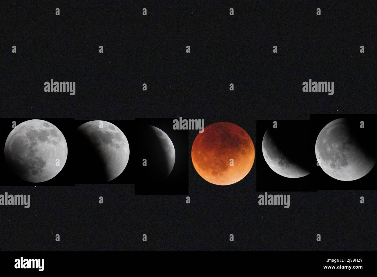 Phases lunaires de l'éclipse lunaire totale de 2022 Banque D'Images