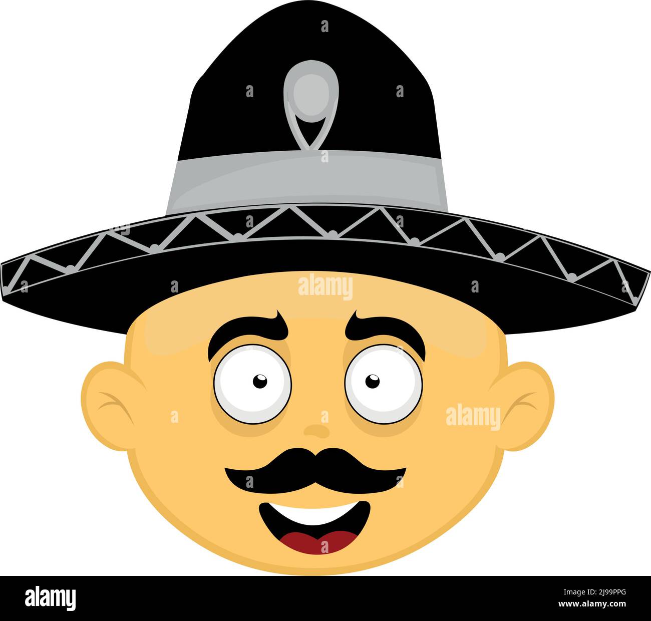 Illustration vectorielle d'un visage de personnage de dessin animé jaune avec un chapeau de mariachi mexicain et une moustache Illustration de Vecteur