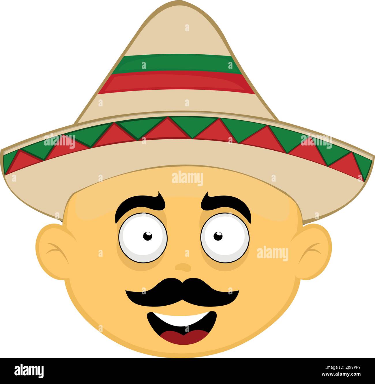 Illustration vectorielle du visage d'un personnage de dessin animé jaune avec une moustache et un chapeau mexicain Illustration de Vecteur