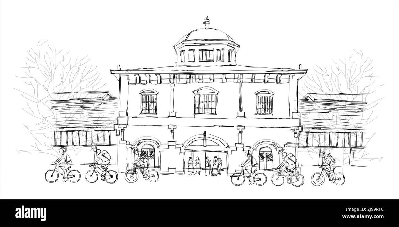 Dessin à main levée de la gare de Semarang Tawang, ville de Semarang, centre de Java, Indonésie. Illustration vectorielle Illustration de Vecteur