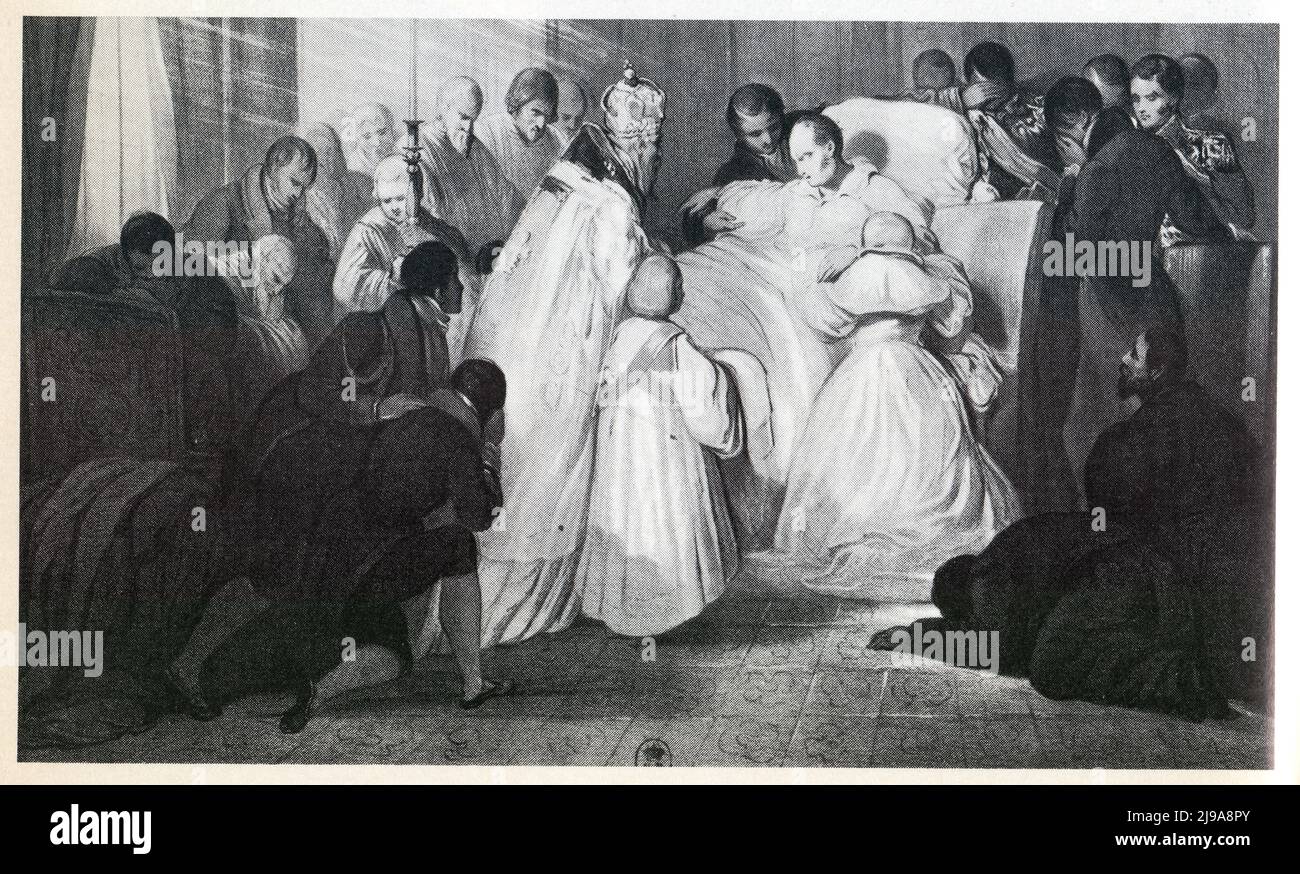 Alexandre Ier reçoit la communion quatre jours avant sa mort à Taganrog. Lithographie de Freeman. Banque D'Images