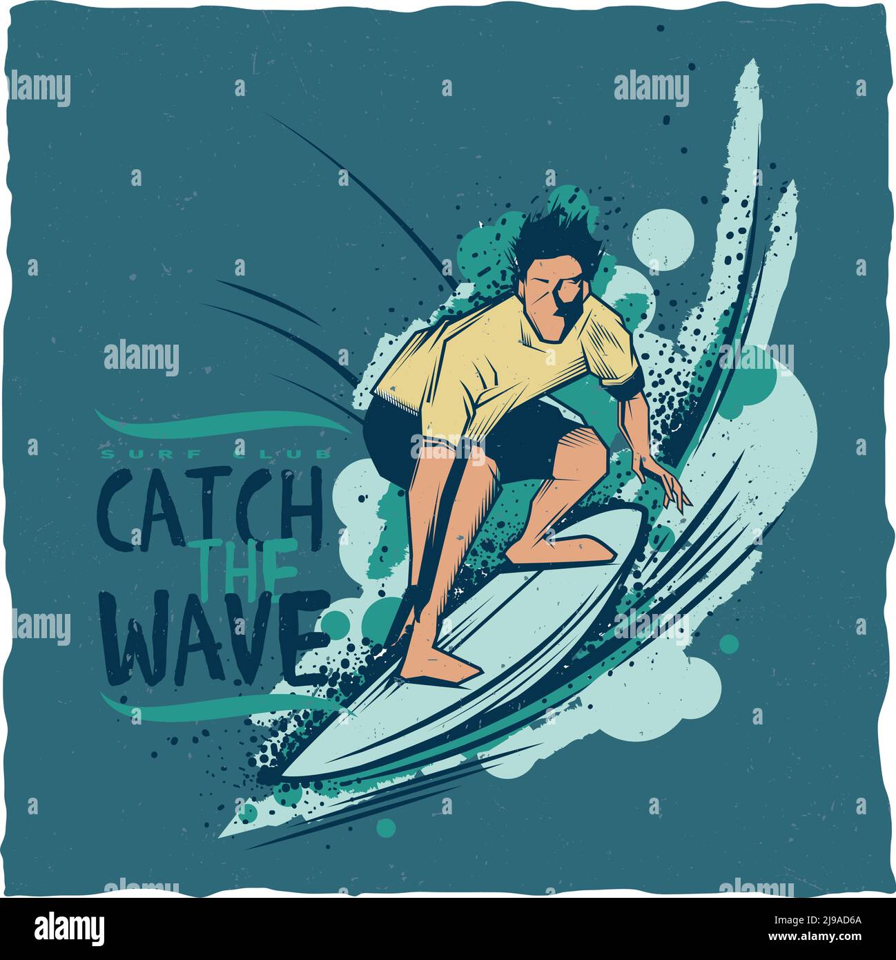 Étiquette pour t-shirt de surf avec illustration de l'homme de surf Illustration de Vecteur