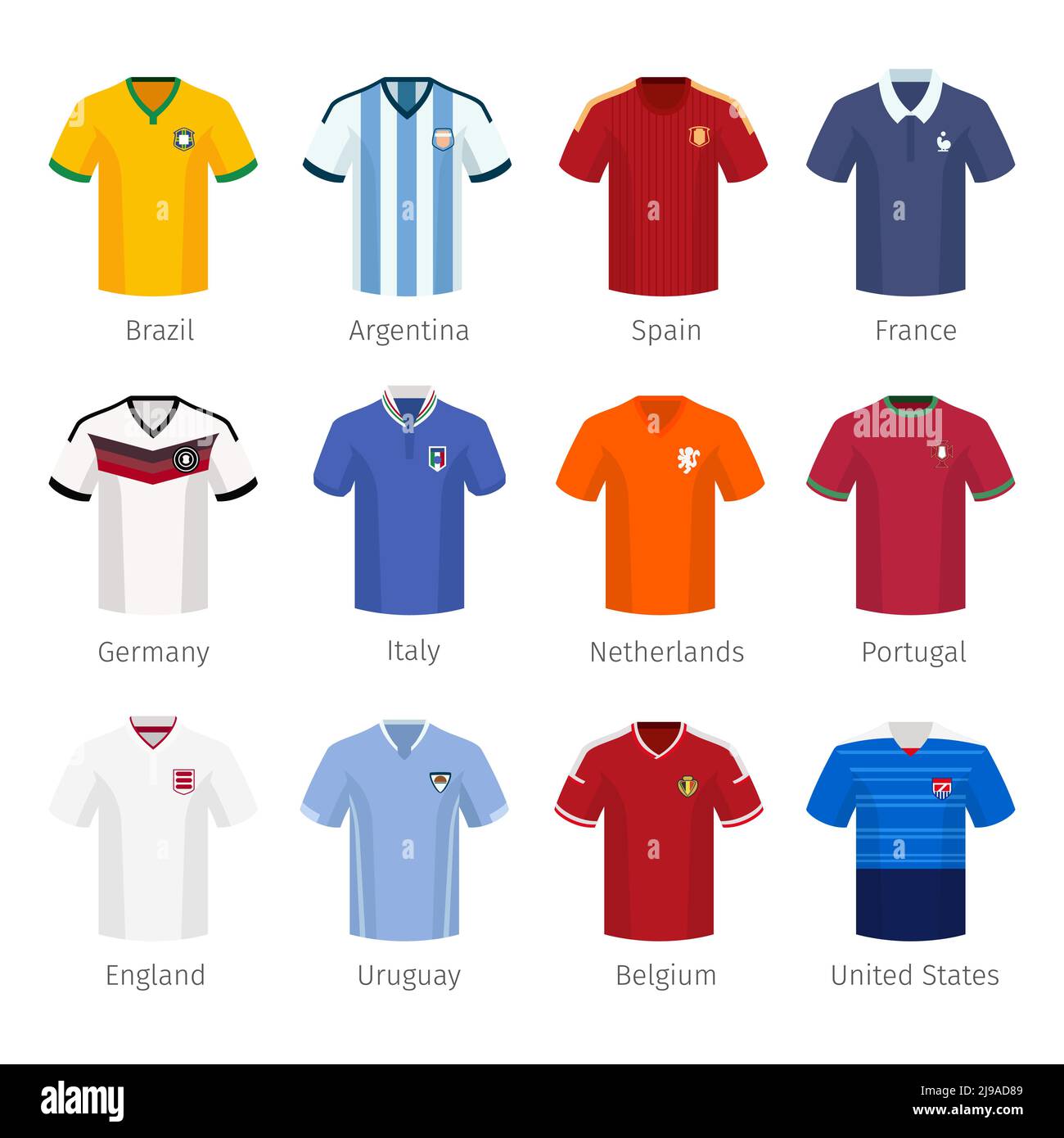 Uniforme de football ou football des équipes nationales Argentine brésil espagne france allemagne italie pays-bas portugal angleterre. Illustration vectorielle Illustration de Vecteur