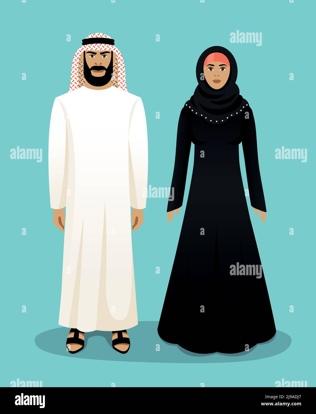 Vêtements traditionnels arabes. Homme arabe et femme arabe. Musulman oriental, culture et vêtements, illustration vectorielle Illustration de Vecteur