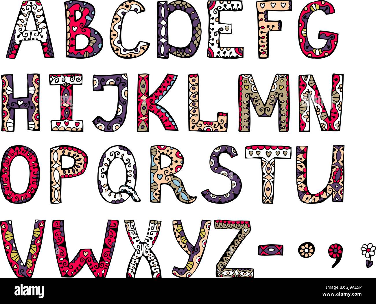 vecteur décoratif rêveur alphabet dessiné à la main sur fond blanc Illustration de Vecteur