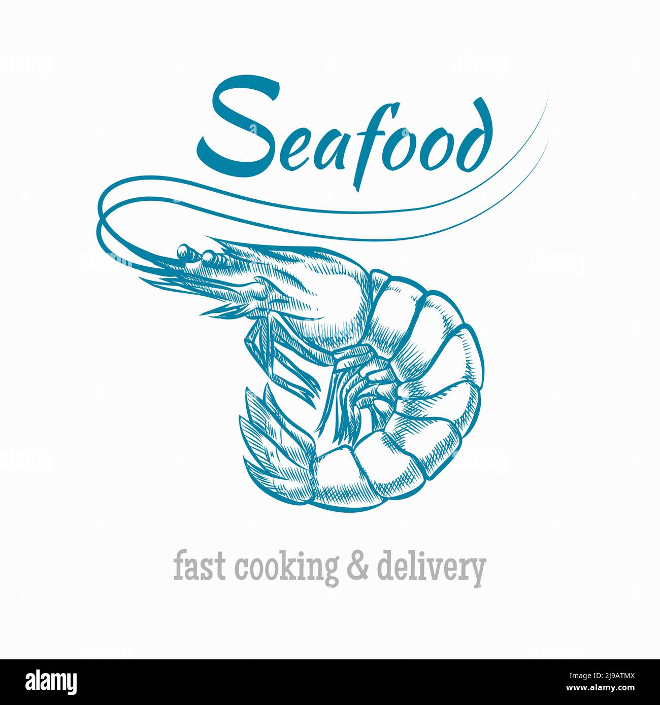 Dessin vectoriel logo de crevettes fruits de mer. Croquis d'animaux, de restaurants et de crevettes Illustration de Vecteur