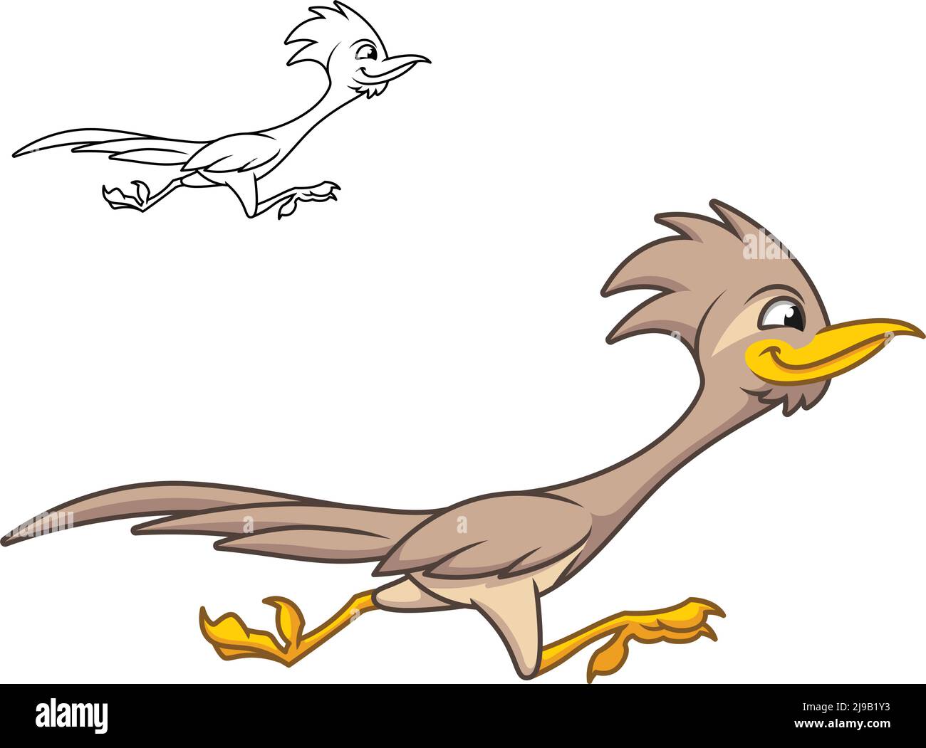 Mignon Happy Roadrunner Bird courir rapidement avec noir et blanc dessin d'art de ligne, oiseau, illustration de personnage de vecteur, logo de la mascotte de dessin de dessin de dessin de dessin de dessin de dessin de dessin de dessin de dessin de dessin de dessin de dessin de Illustration de Vecteur