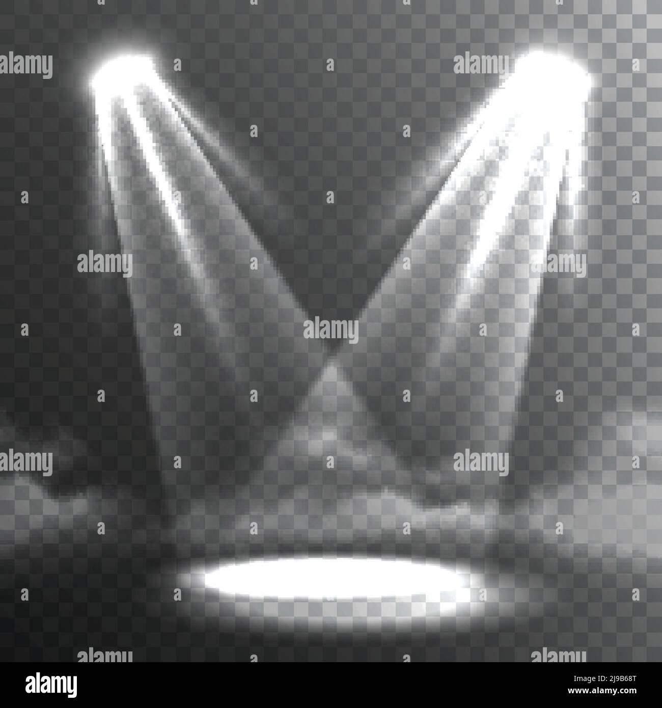 Deux faisceaux de lumière blancs se rejoignent sur le spot lumineux du sol illustration vectorielle abstraite de la bannière en arrière-plan sombre Illustration de Vecteur