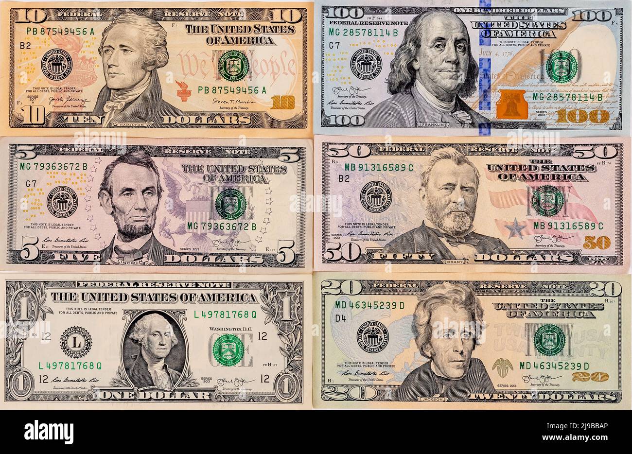 Différents billets de banque en dollars, les billets sont à plat. Photo de haute qualité Banque D'Images