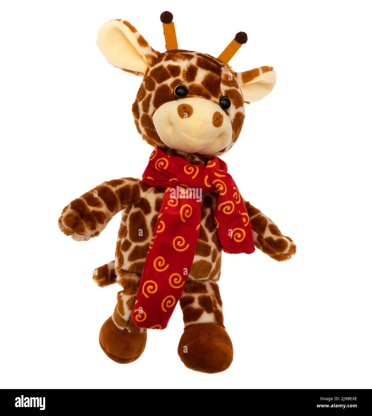 girafe en peluche pour enfants sur fond blanc, isolée Banque D'Images