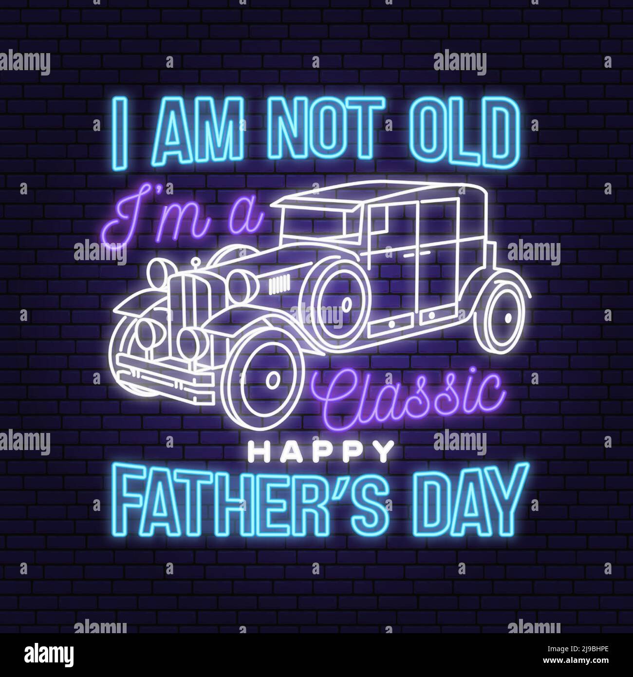 Je ne suis pas vieux, je suis classique. Badge de la fête des pères, logo Neon. Illustration vectorielle. Modèles de fête des pères de style vintage avec voiture rétro lumineuse Illustration de Vecteur Je ne suis pas vieux, je suis classique. Badge de la fête des pères, logo Neon. Illustration vectorielle. Modèles de fête des pères de style vintage avec voiture rétro lumineuse Illustration de Vecteur