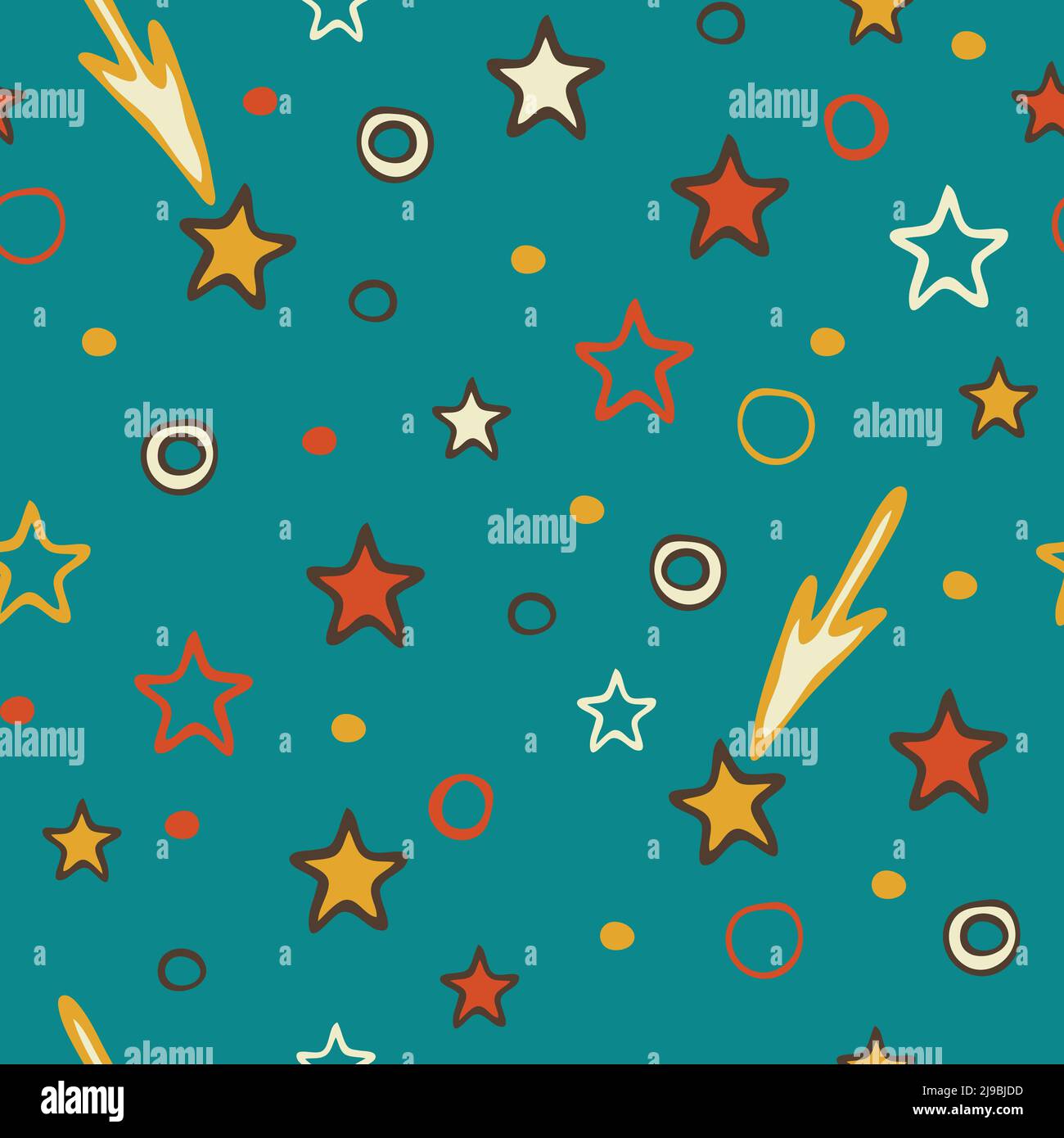 Motif vectoriel sans couture avec étoiles simples sur fond bleu. Papier peint dessiné à la main pour les enfants. Illustration de Vecteur