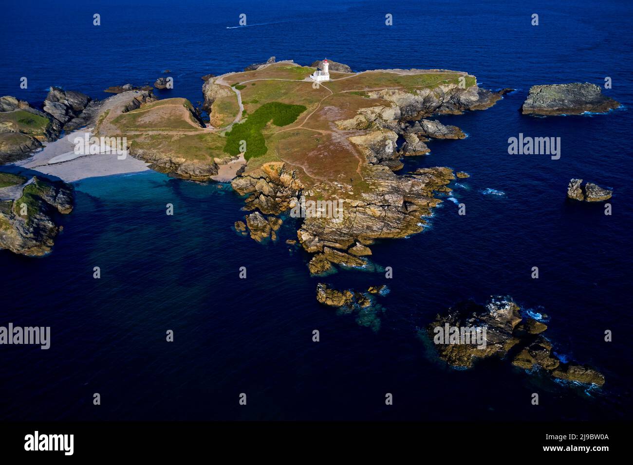 France, Morbihan, Belle-Ile-en-mer, Sauzon, Pointe des Poulains, La maison phare de la Pointe des Poulains Banque D'Images