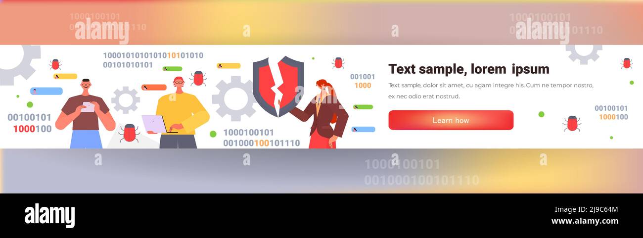 personnes corrigeant les programmes malveillants antivirus analyse virus attaque cheval de troie recherche bogues concept de détection portrait horizontal Illustration de Vecteur