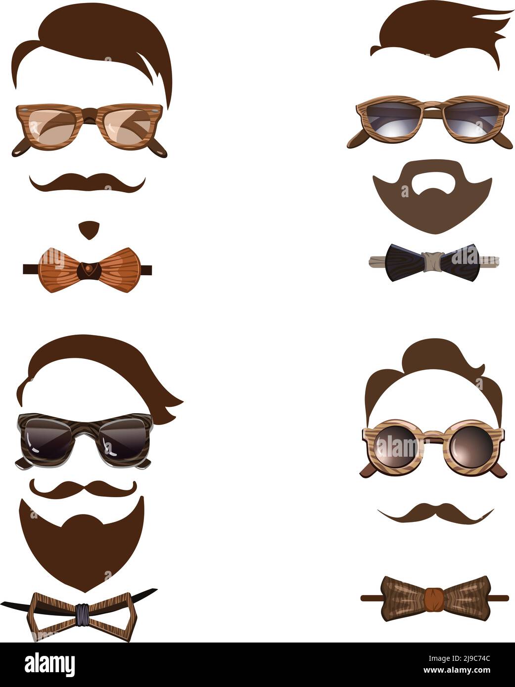 Ensemble culotte taille basse avec différentes paires de verres en bois noeuds moustache barbe et coiffure illustration vectorielle isolée Illustration de Vecteur