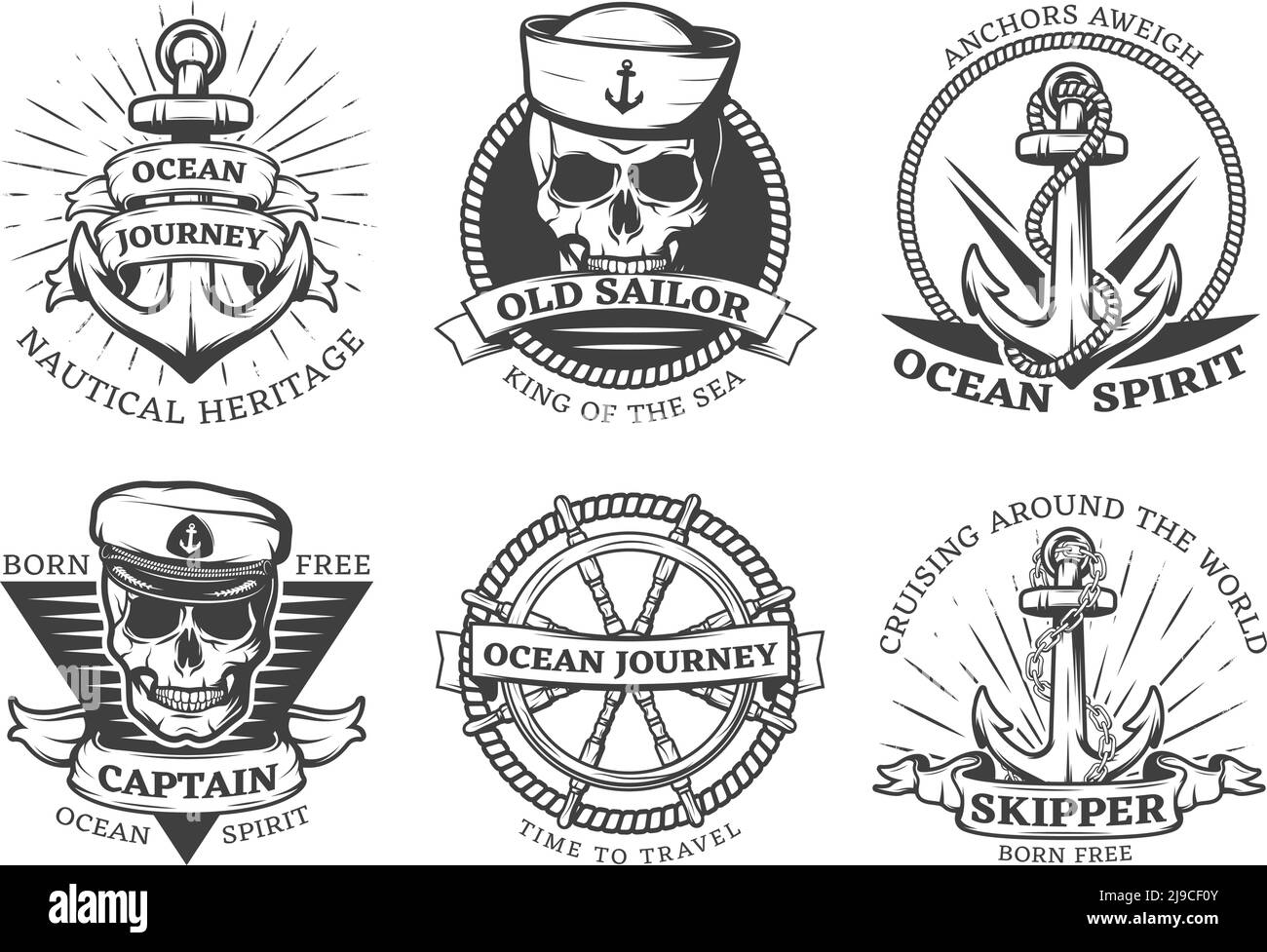 Ancien tattoo Anchor Set avec ancres de patrimoine nautique de voyage d'océan aweigh ocean spirit descriptions illustration vectorielle Illustration de Vecteur