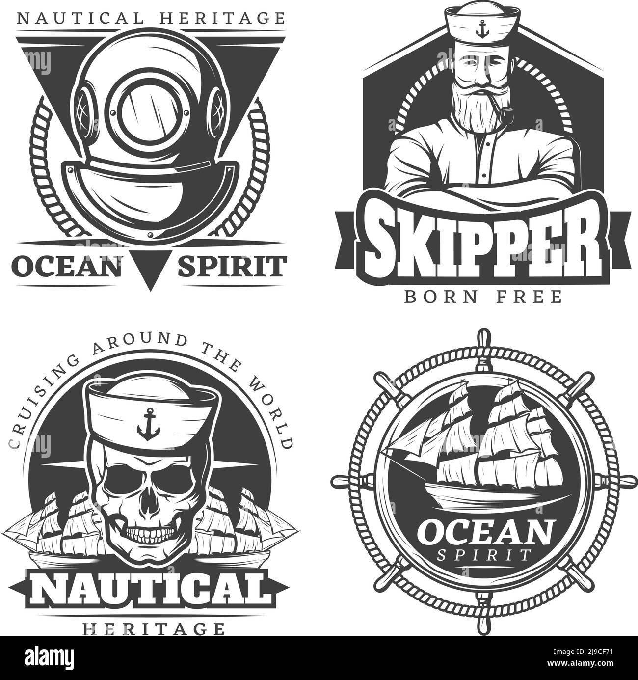 Ancien tattoo marin étiquette avec patrimoine nautique océan spirit skipper vieilles descriptions libres illustration vectorielle Illustration de Vecteur