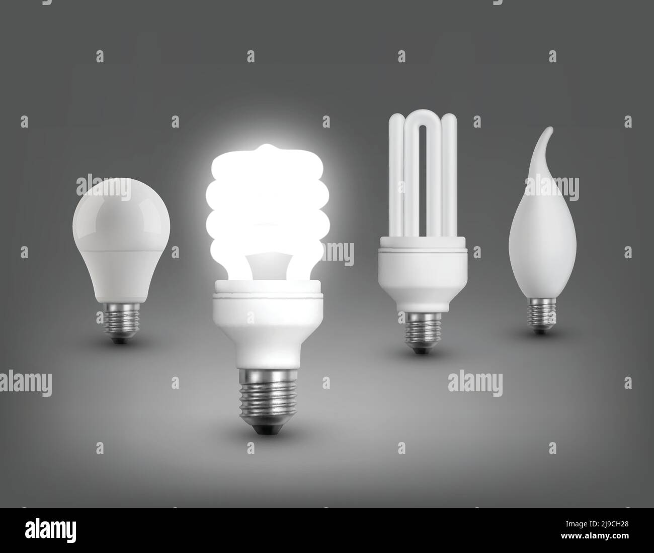 Collection de lampes réalistes avec LED halogène incandescent et brillant fluorescent illustration vectorielle isolée des ampoules électriques Illustration de Vecteur