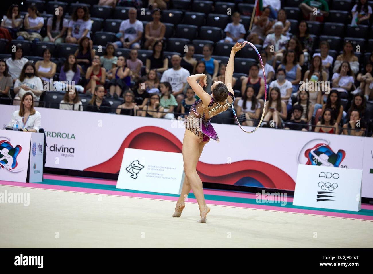 Pampelune, Espagne. 22nd mai 2022. Compétition de gymnastique rythmique lors de la SÉRIE 2022 DE la COUPE du monde DE LA FIG Challenge à la Navarre Arena, à Pampelune, Espagne, le 22 mai 2022. (Photo par Edgar Gutiérrez/Sipa USA) crédit: SIPA USA/Alay Live News Banque D'Images