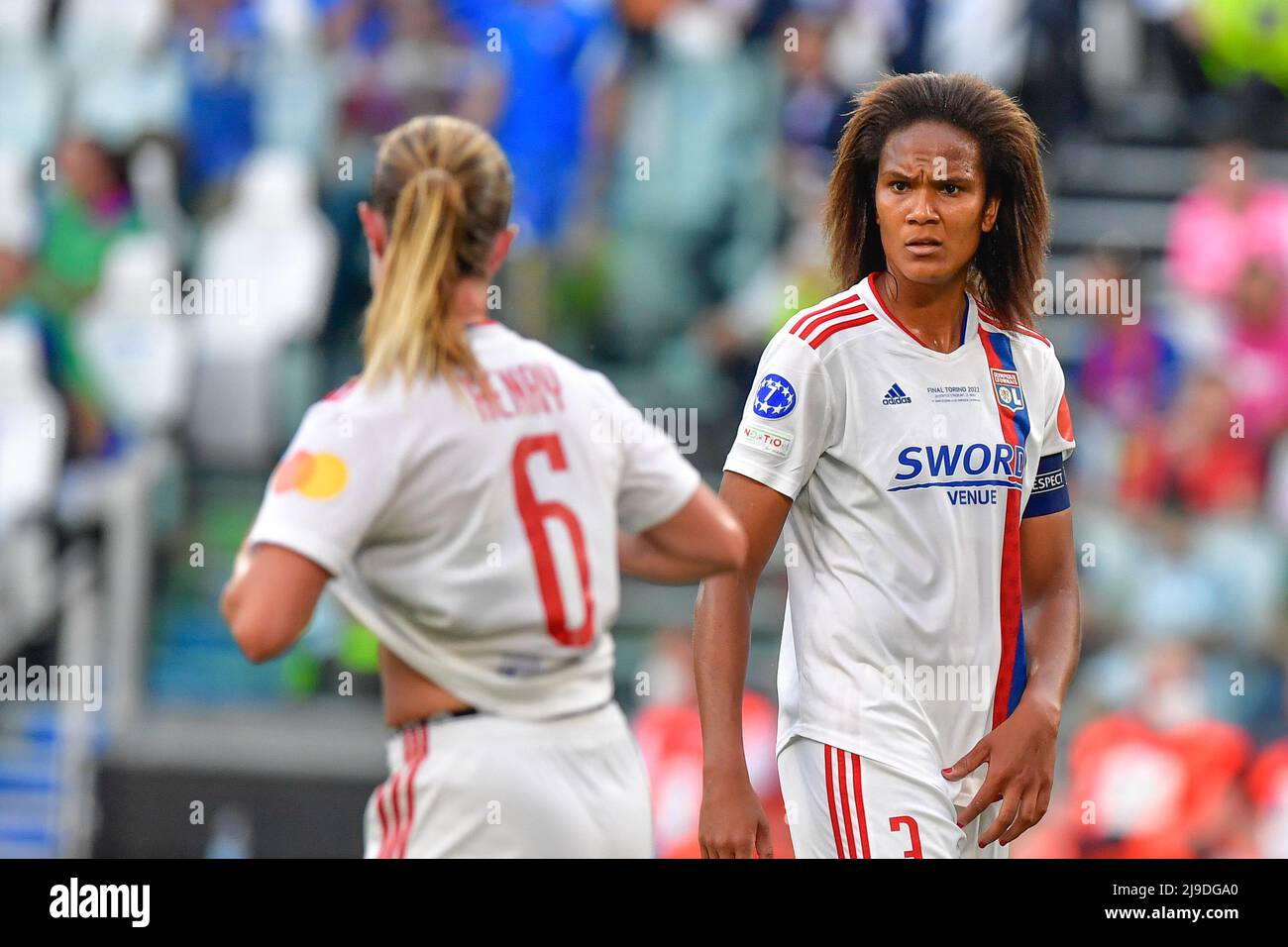 Turin, Italie. 21st, mai 2022. Wendie Renard (3) de l’Olympique Lyon vu lors de la finale de la Ligue des champions des femmes de l’UEFA entre Barcelone et l’Olympique Lyon au stade Juventus de Turin. (Crédit photo: Gonzales photo - Tommaso Fimiano). Banque D'Images