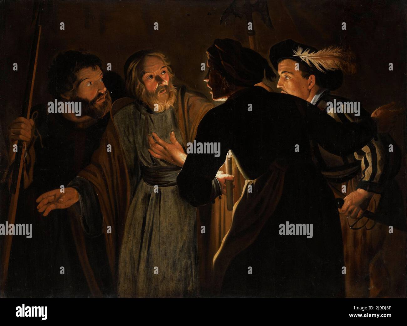 Le déni de Saint Pierre par Gerard Seghers. Cette peinture dépeint la scène où, après l'arrestation de Jésus, Saint Pierre nie le connaître lorsqu'il est conconfesté par les autorités. Banque D'Images Le déni de Saint Pierre par Gerard Seghers. Cette peinture dépeint la scène où, après l'arrestation de Jésus, Saint Pierre nie le connaître lorsqu'il est conconfesté par les autorités. Banque D'Images