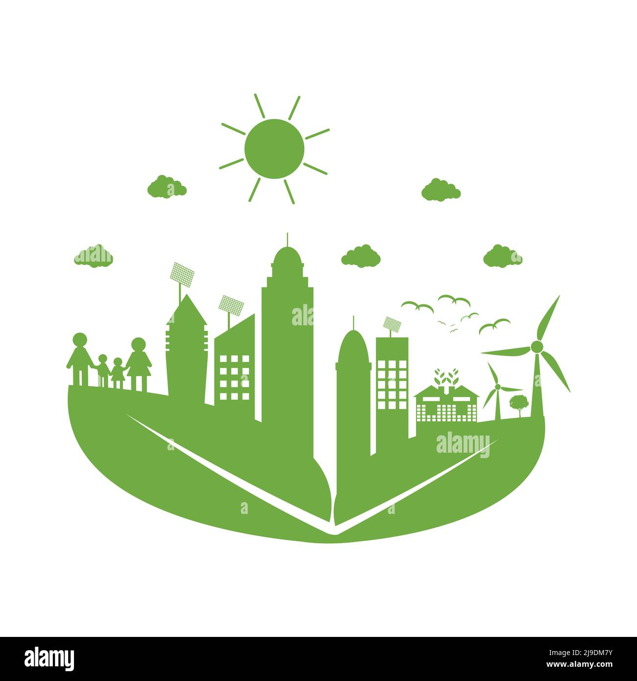 Les villes vertes aident le monde avec des idées de concept écologiques, la lustrisation de vecteur Illustration de Vecteur