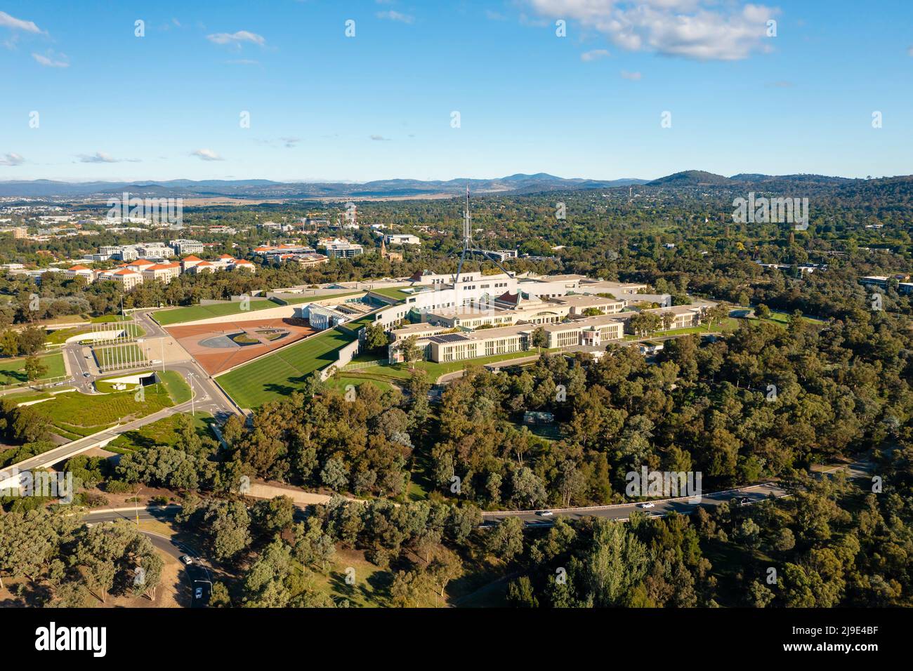 Vue aérienne du Parlement australien à Canberra Banque D'Images