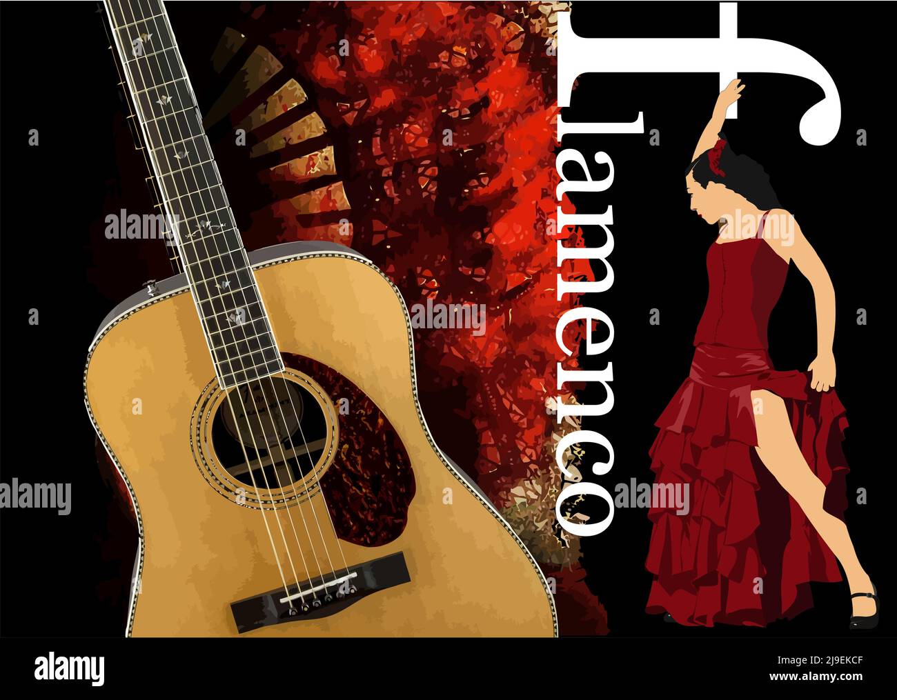 Belle jeune femme dansant le flamenco. Illustration 3d vectorielle Illustration de Vecteur